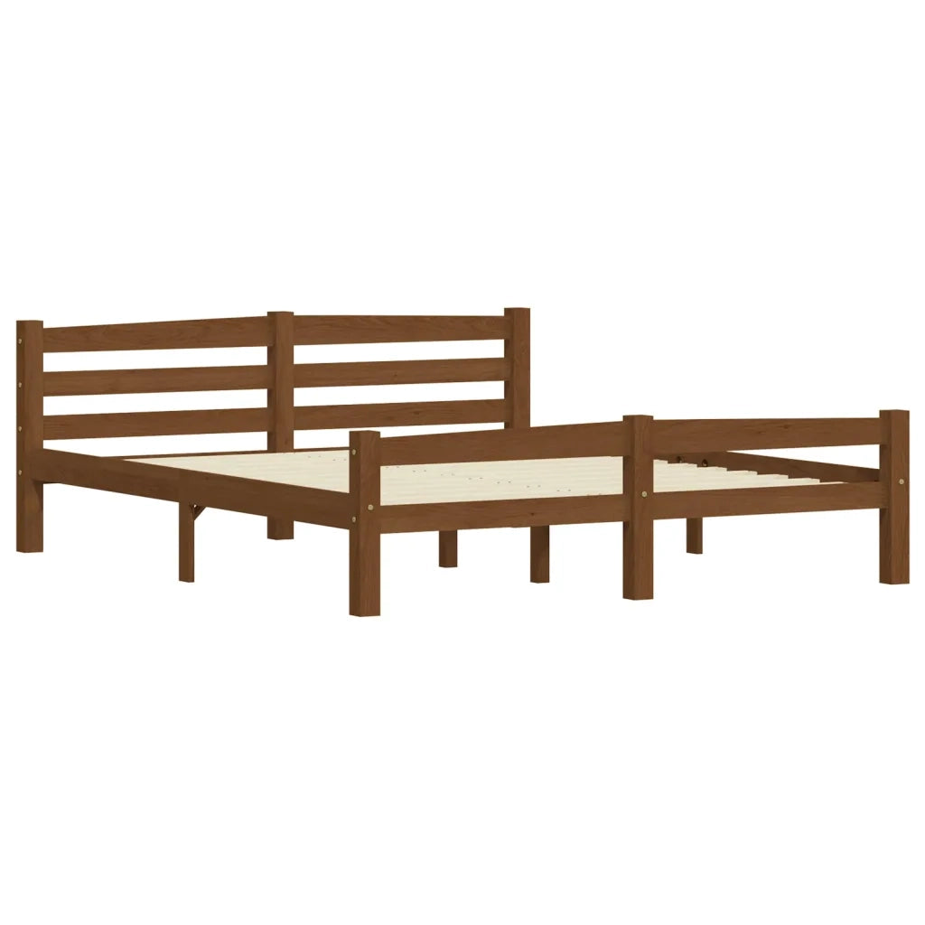 Letto matrimoniale | Letto per adulti | Giroletto senza Materaso Ambrato in Legno di Pino 160x200 cm