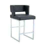 Sgabello da bar con seduta imbottita e struttura stabile in similpelle e metallo nero e argento 91.4 cm