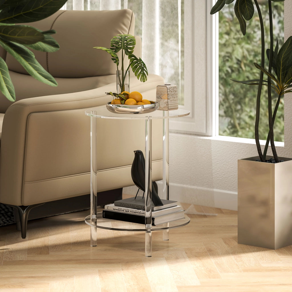 Tavolino Basso Rotondo a 2 Livelli in Acrilico ¨C Zephmum ¨C Trasparente 40x50 cm