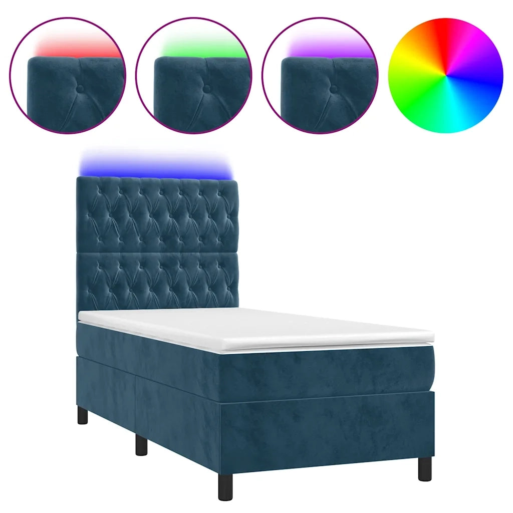 Letto a Molle con Materasso e LED Blu Scuro 90x190cm in Velluto 3136279