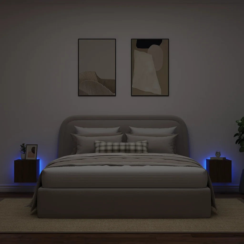 Mobili TV a Parete con Luci LED 2pz Rovere Marrone 30,5x35x30cm 837231