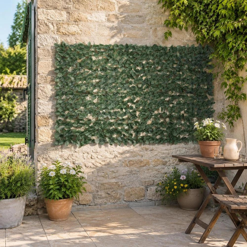 Balcony Privacy Screen With Dark Green Leaves, 200x100 Cm