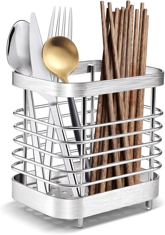 Organizzatore per utensili - Organizzatore per la cucina - Accessori da cucina - Raccoglitore per posate - Acciaio inossidabile - 10x7,5x10cm - Argento