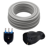 kit composto da 20 mt cavo fror grigio + presa schuko 10/16a + spina nera 16a