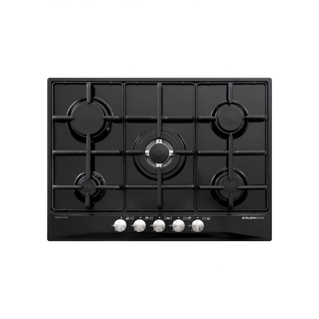 Glem gas gt755bk piano cottura da 70 cm nero, comandi frontali, 5 fuochi