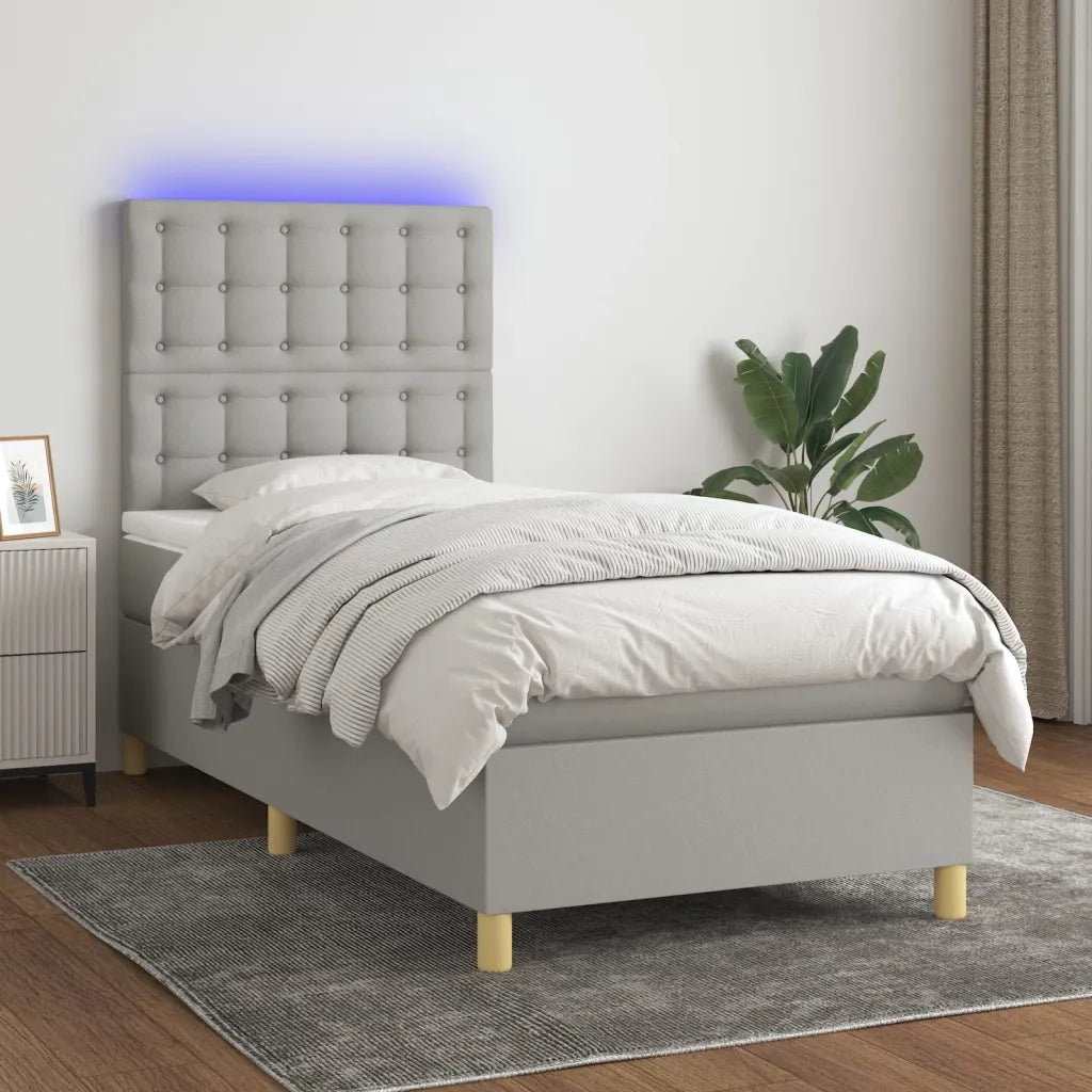 Letto a Molle Materasso e LED Grigio Chiaro 90x200 cm Tessuto 3135725