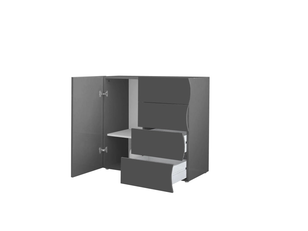 Mobile Multiuso 1 Anta 4 Cassetti Onda 90x40x81 cm Finitura in Melamina Antracite Opaco