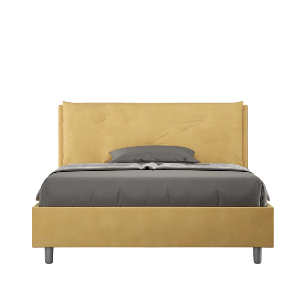 Letto Matrimoniale Francese 140x190 cm con Rete Imbottito in Microfibra Appia Large Ocra
