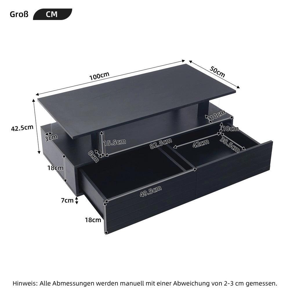 Tavolino da Caff¨¨ LED con Bluetooth ¨C MINIMAL ¨C Nero, Acrilico, Rettangolare, 2 Ripiani