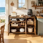 Credenza industriale con vano aperto e 2 ante, mobile cucina in legno e metallo, colore rustico marrone