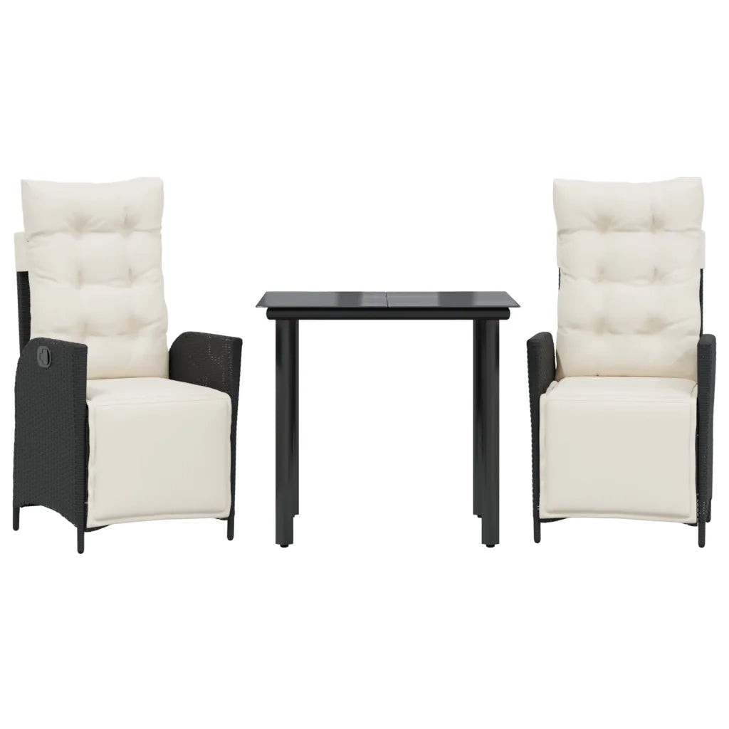 Set da Pranzo da Giardino 3 pz con Cuscini Nero in Polyrattan