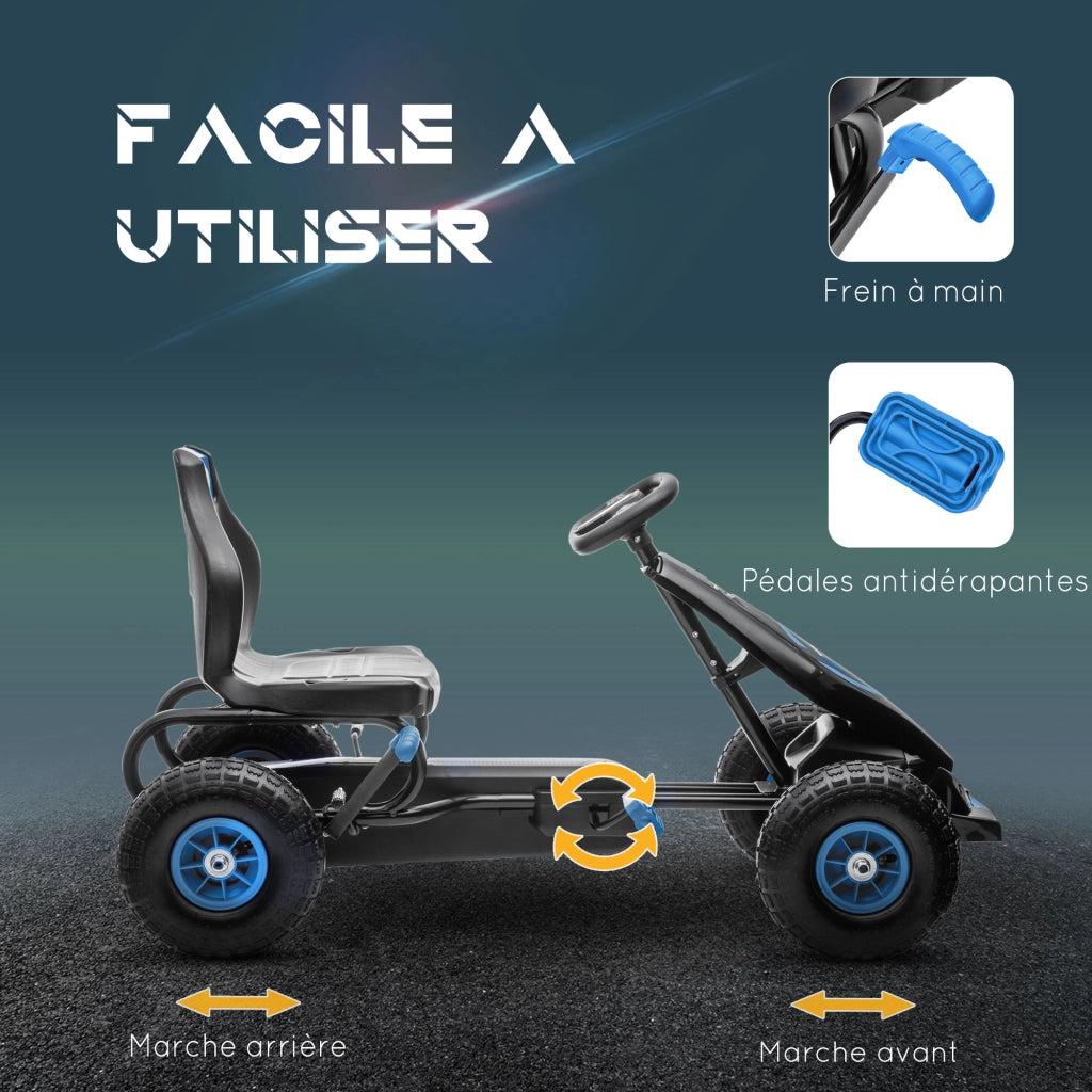 Go-Kart a pedali per bambini ¨C Xylo ¨C sedile regolabile 3 posizioni freno a mano 5-12 anni blu nero
