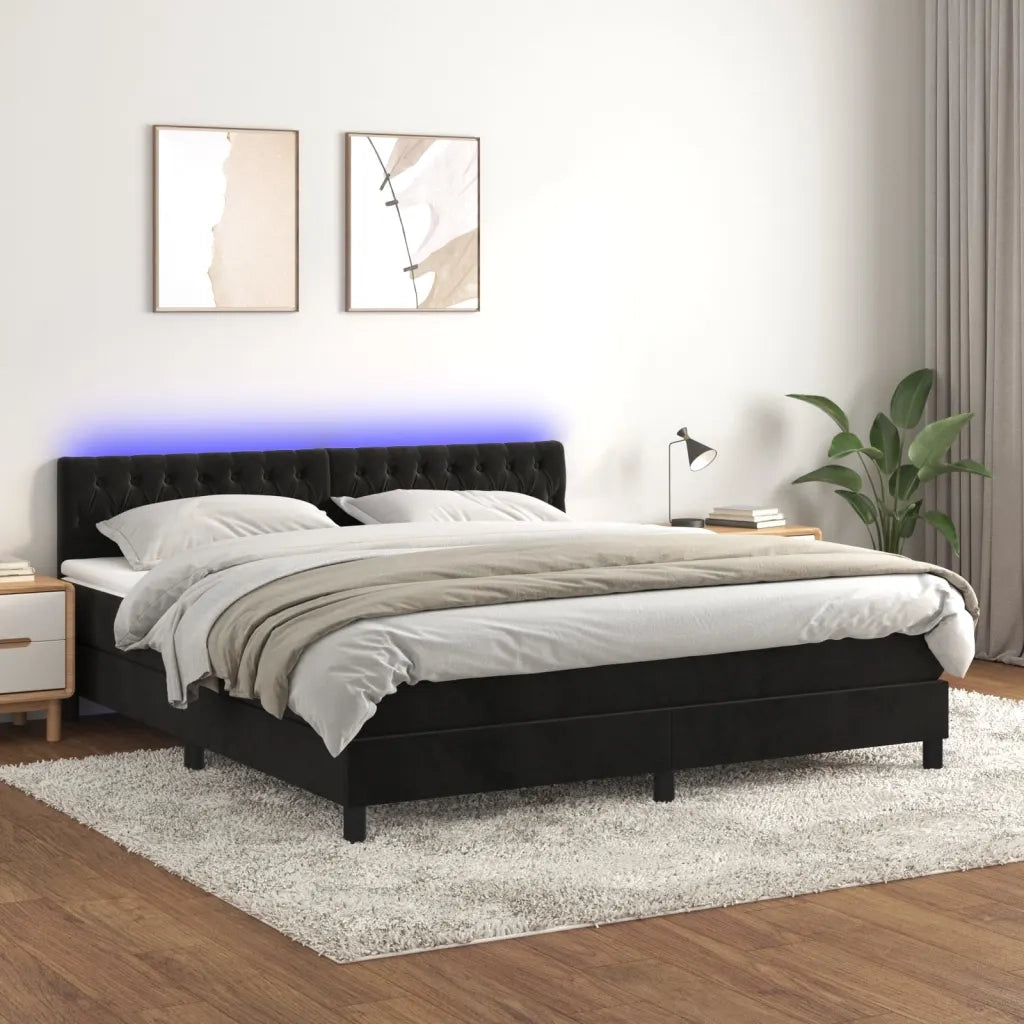 Letto a Molle con Materasso e LED Nero 160x200 cm in Velluto 3134593