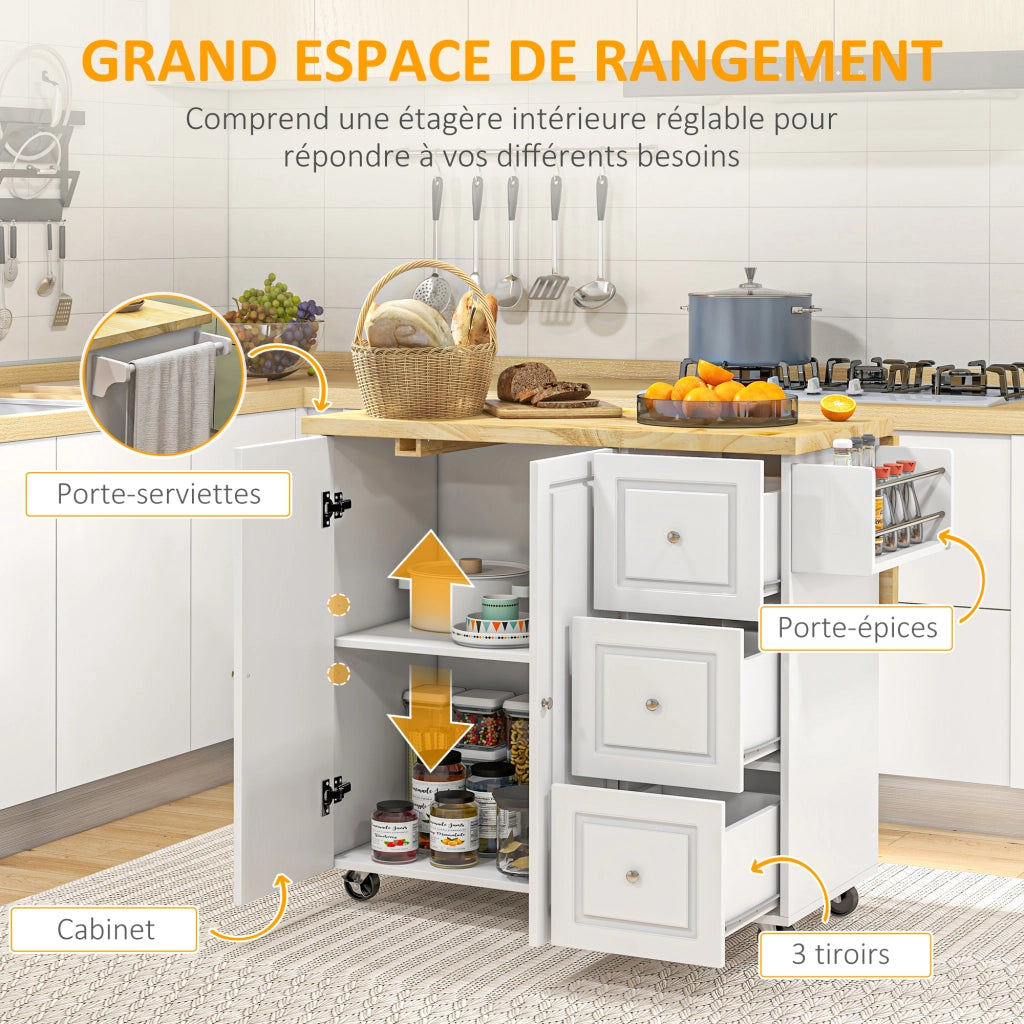 Tavolo da cucina allungabile con cassetti e ripiano pieghevole ¨C zephmum ¨C bianco 111.5x75x89 cm