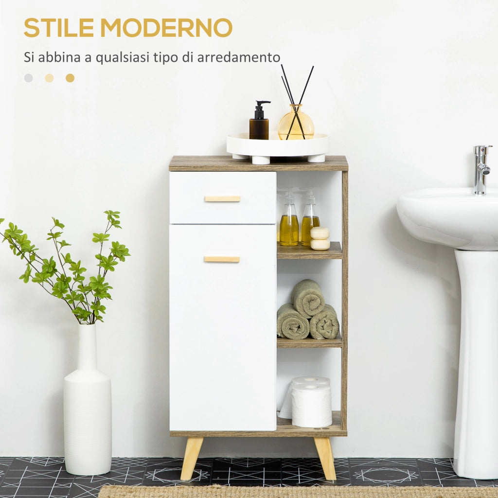 Mobile Bagno Bianco con Armadietto, Cassetti e Ripiani in Legno ¨C zephmum ¨C 50x30x89cm