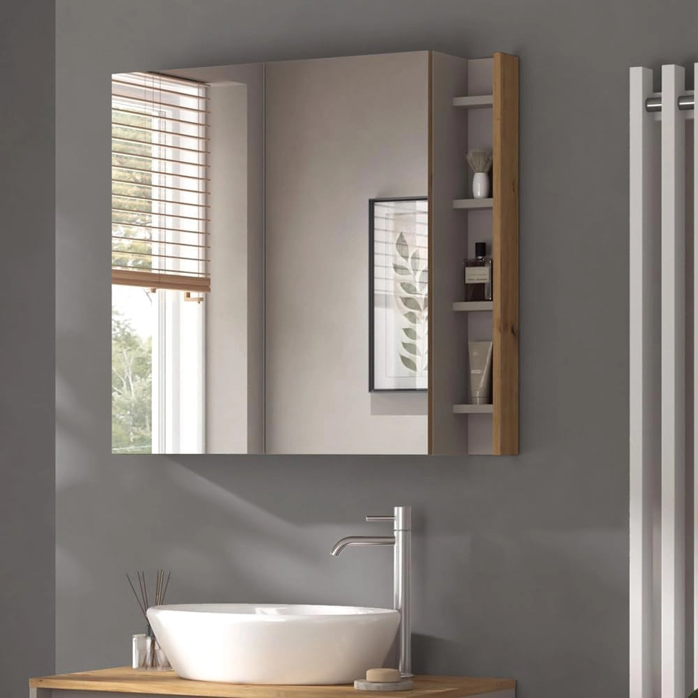 Specchio contenitore bagno Edelin, Cachemire, 80 x 75 cm con ripiani, per montaggio a parete con superficie a specchio integrata