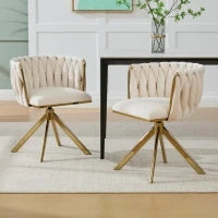 Set da 2 Sedie Girevoli a 180° con Supporto Lombare Ergonomico e Rivestimento Effetto Velluto, 56x50x70 cm, Avorio