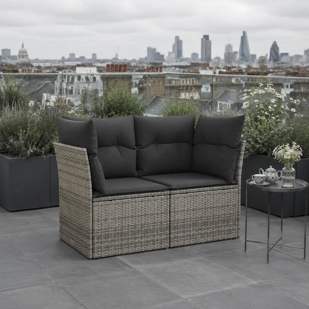 2-seater Garden Sofa With Cushions, Grey Poly Rattan