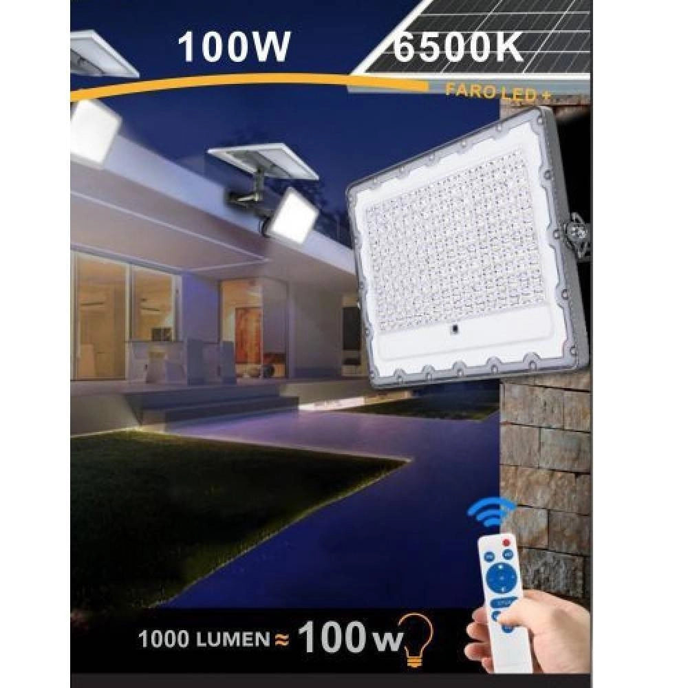 Trade Shop - Faro Led 100 Watt Crepuscolare Pannello Energia Solare Telecomando Ip65 Sl-100w -