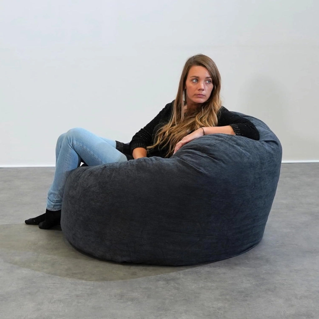 Pouf Poltrona Sacco in Velluto a Coste - Morbido e Confortevole - Imbottitura in Schiuma, Ottimo Supporto per la Schiena - Pouf Divano Gigante (100 cm, Blu)