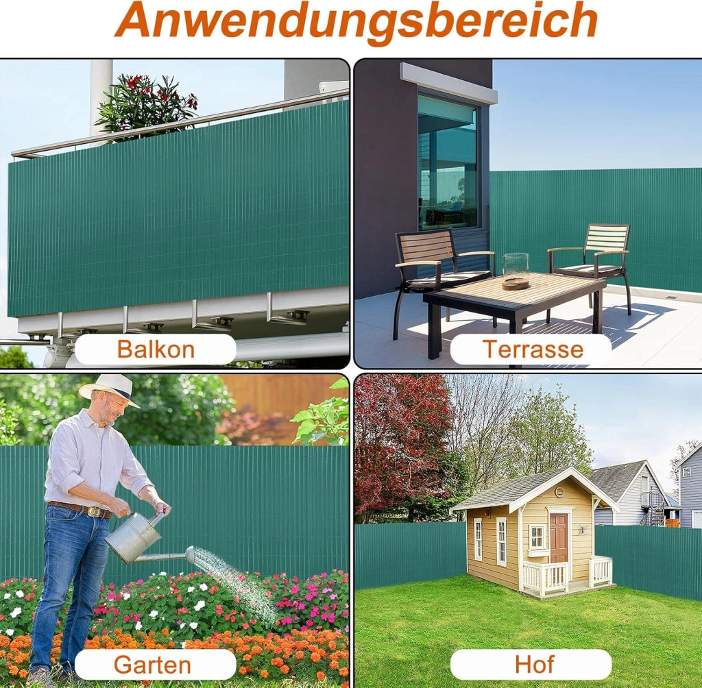 Recinzione frangivista in PVC per la privacy del balcone, con fascette, protezione da sguardi indiscreti e dal vento, impermeabile, senza fori, per giardino e terrazza, 200 x 500 cm, verde
