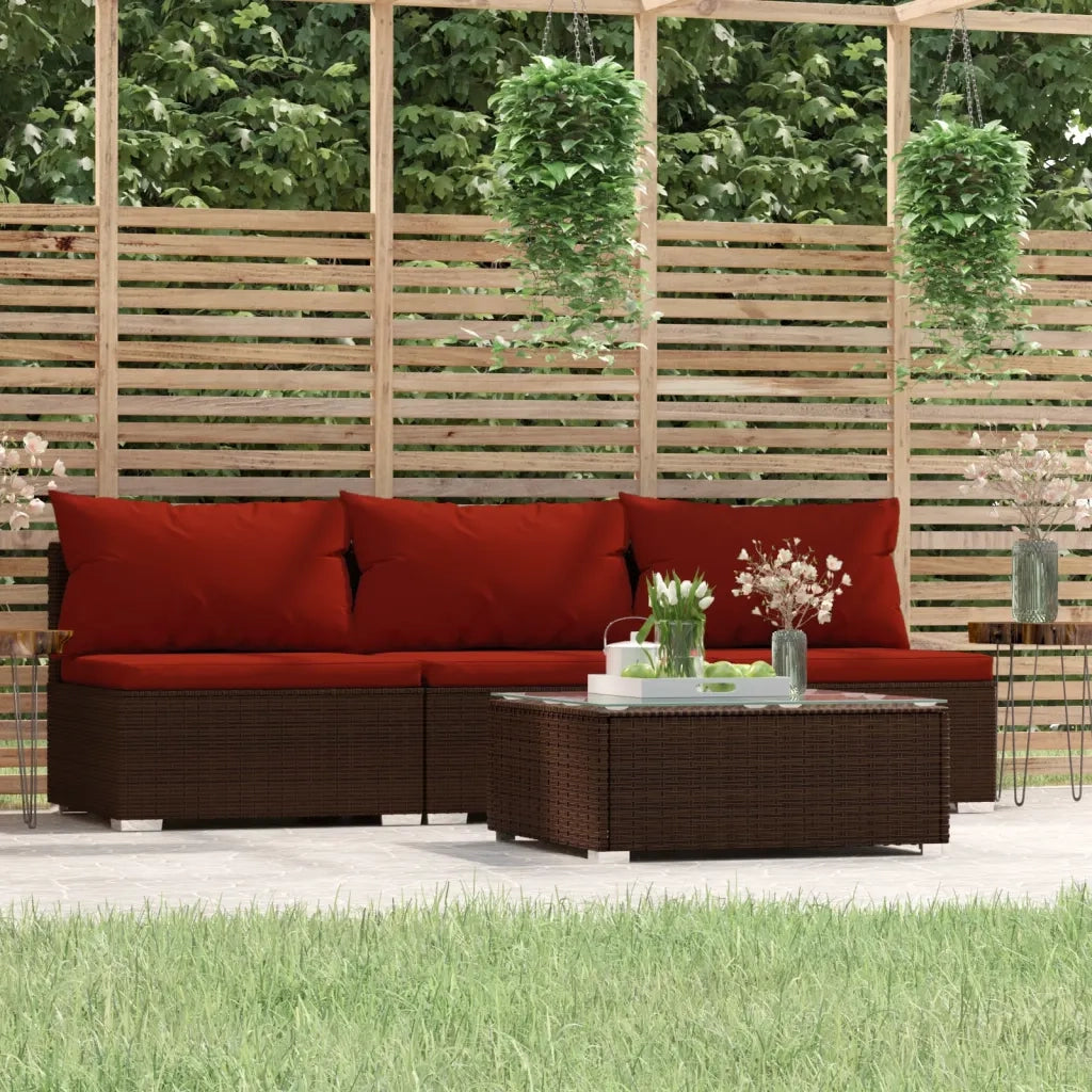 Set Divani da Giardino 4 pz con Cuscini in Polyrattan Marrone cod mxl 41615