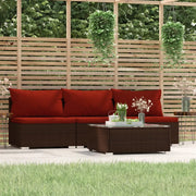 Set Divani da Giardino 4 pz con Cuscini in Polyrattan Marrone cod mxl 41615