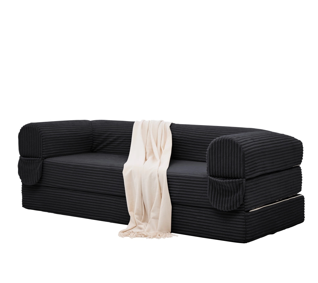 DIVANO LETTO 2 POSTI 2-IN-1 IN TESSUTO RIGATO NERO 37 x 37 x 89 cm