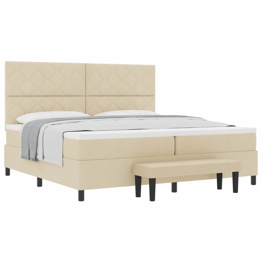 Letto a molle con testiera Crema 200 x 200 cm Tessuto 3344175