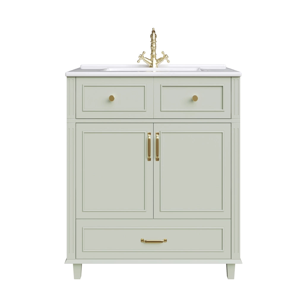 Mobile Sottolavabo con Lavabo in Ceramica ¨C MINIMAL ¨C Cassetto Soft-Close, Verde, 81x45.5x86.5 cm