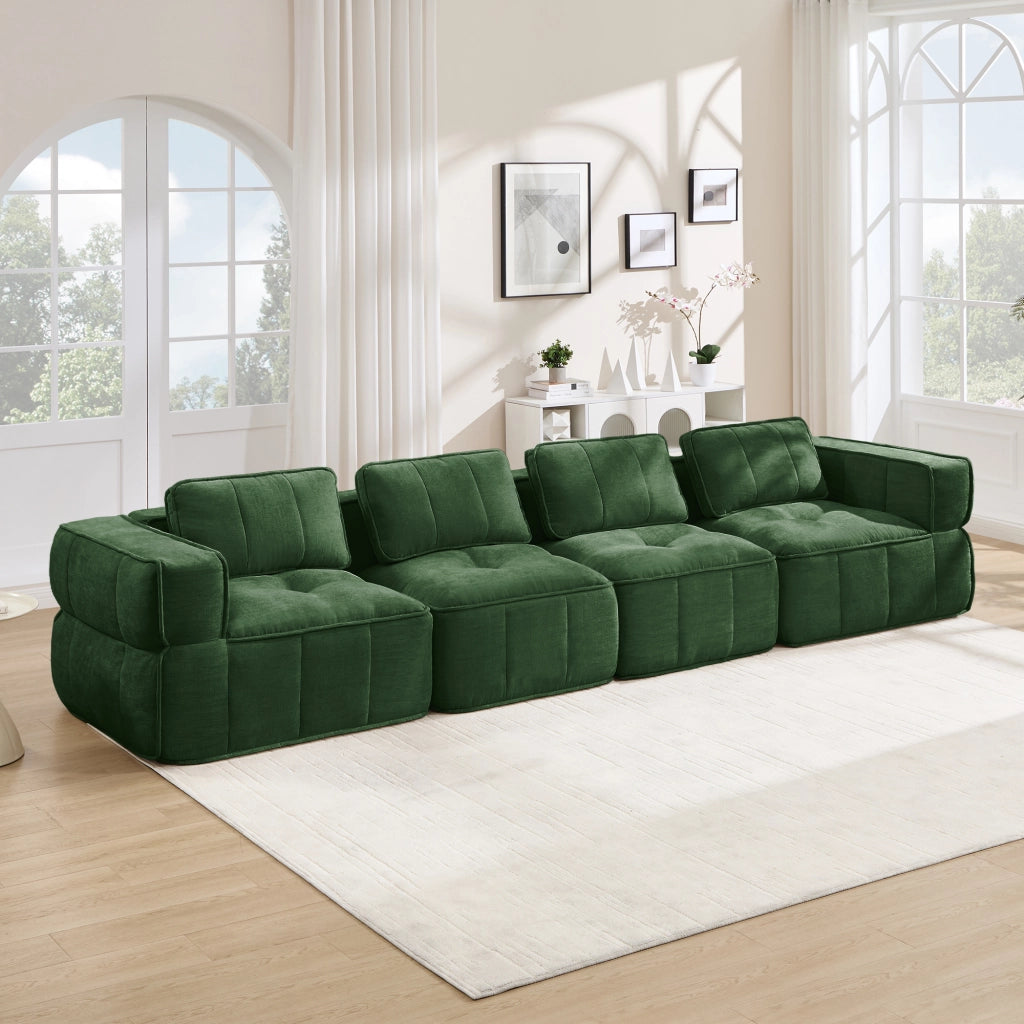 Divano modulare a 4 posti in poliestere con seduta profonda e braccioli ampi e base antiscivolo verde 344 × 93 × 67 cm