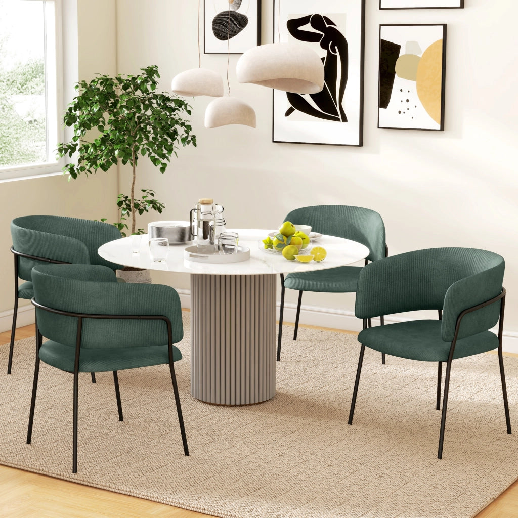 Set 2 Sedie per Cucina Imbottite, in Tessuto Effetto Velluto e Acciaio, 57x53x73 cm, Verde