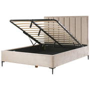 Letto Matrimoniale con Contenitore in Velluto tortora 160 x 200 cm con poggiatesta imbottita ottomana gambe in metallo Nero