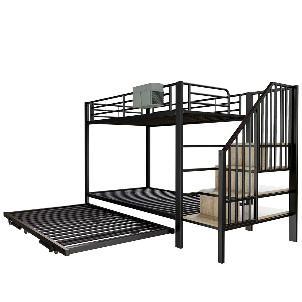 Letto a Castello con Scaletta e Contenitore ¨C Xylo ¨C Metallo Nero 90x200 / 180x200