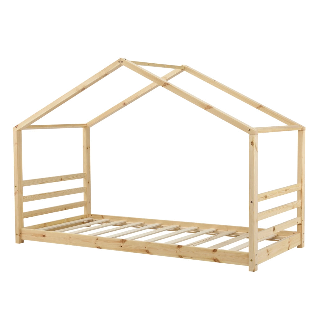 Letto a Casetta per Cameretta Vardø con Materasso 90x200 cm Legno Naturale [en.casa]