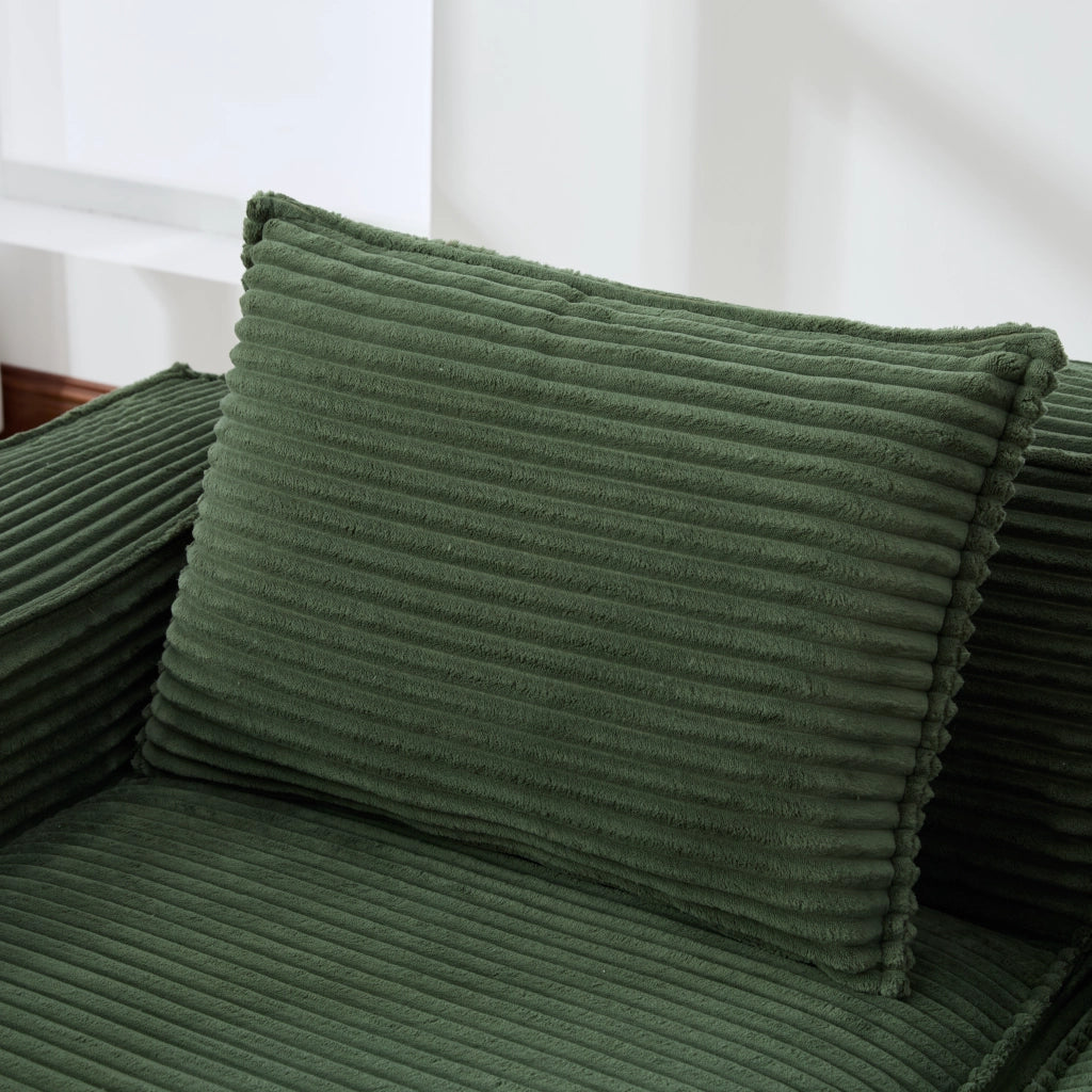Divano modulare a 2 posti in velluto a coste con portabicchieri e tasche laterali verde 188 × 90 × 75 cm