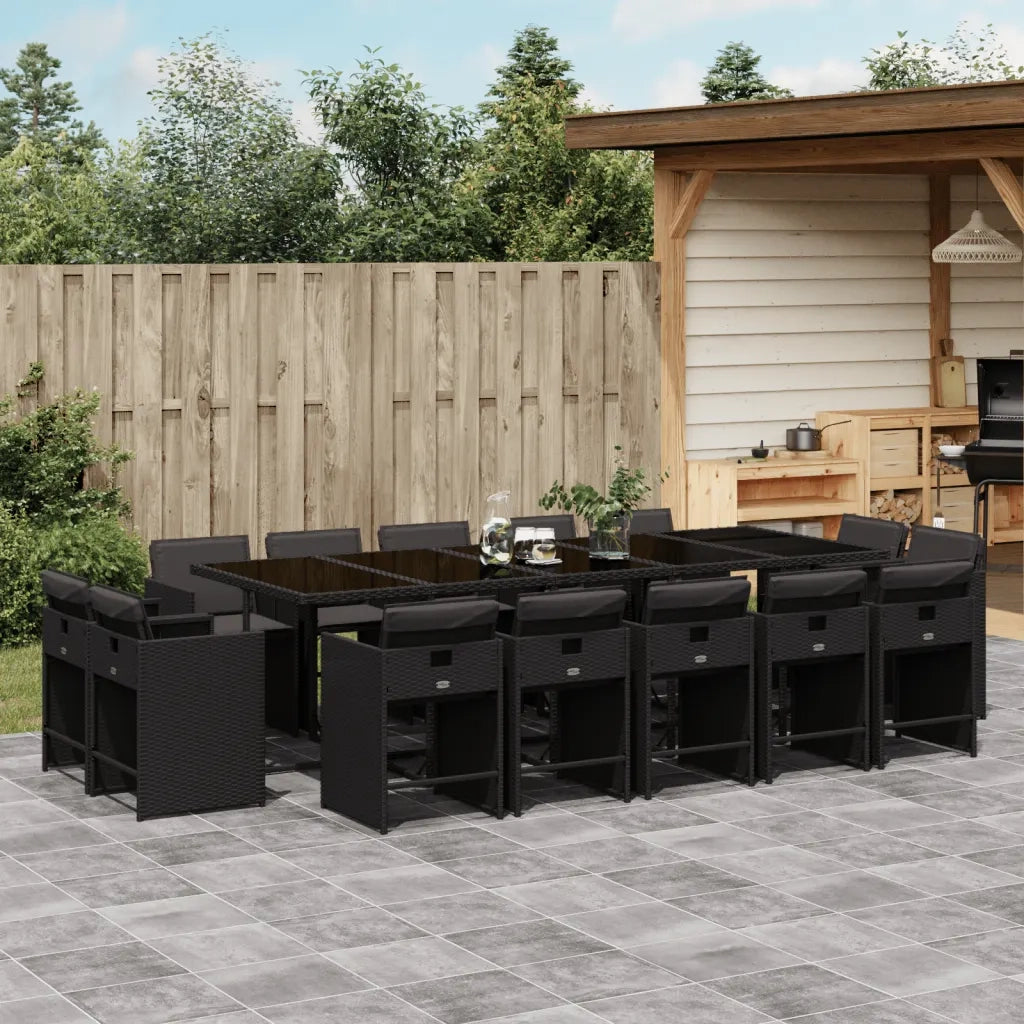 Set da Pranzo da Giardino 15 pz con Cuscini Nero in Polyrattan 3277998