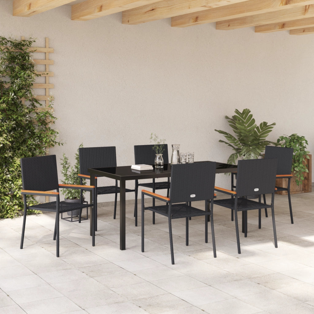 Set Pranzo Giardino in 7 Pezzi Nero in Polyrattan