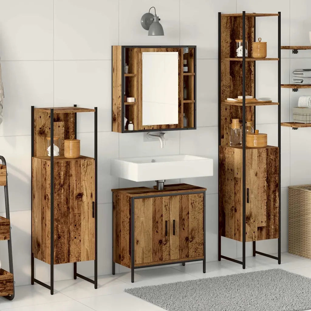 Set di mobili per il Bagno | Armadio da bagno 4 pz Marrone 33 x 33 x 185.5 cm