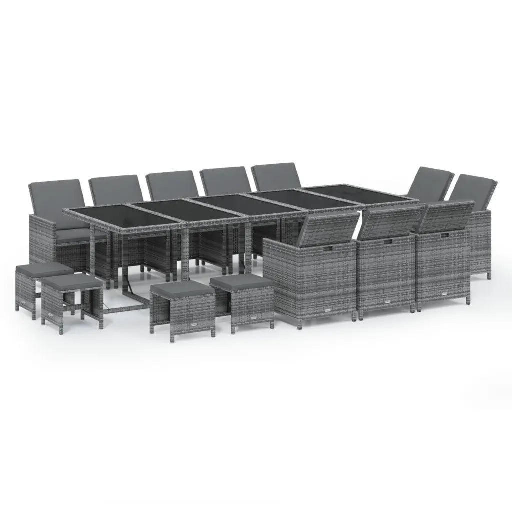 Set Pranzo da Giardino 15 pz con Cuscini in Polyrattan Grigio 3095592