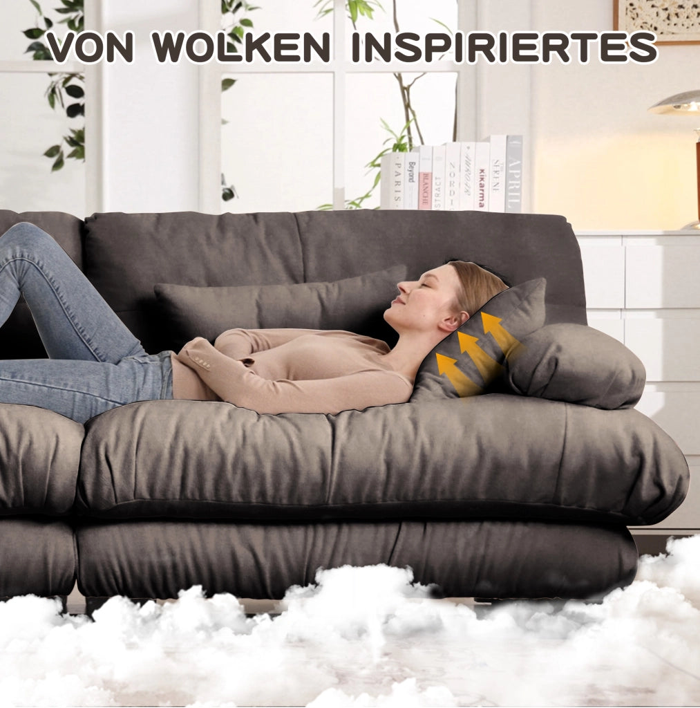 Divano modulare 220x77x81 cm in chenille marrone con cuscini lombari e decorativi