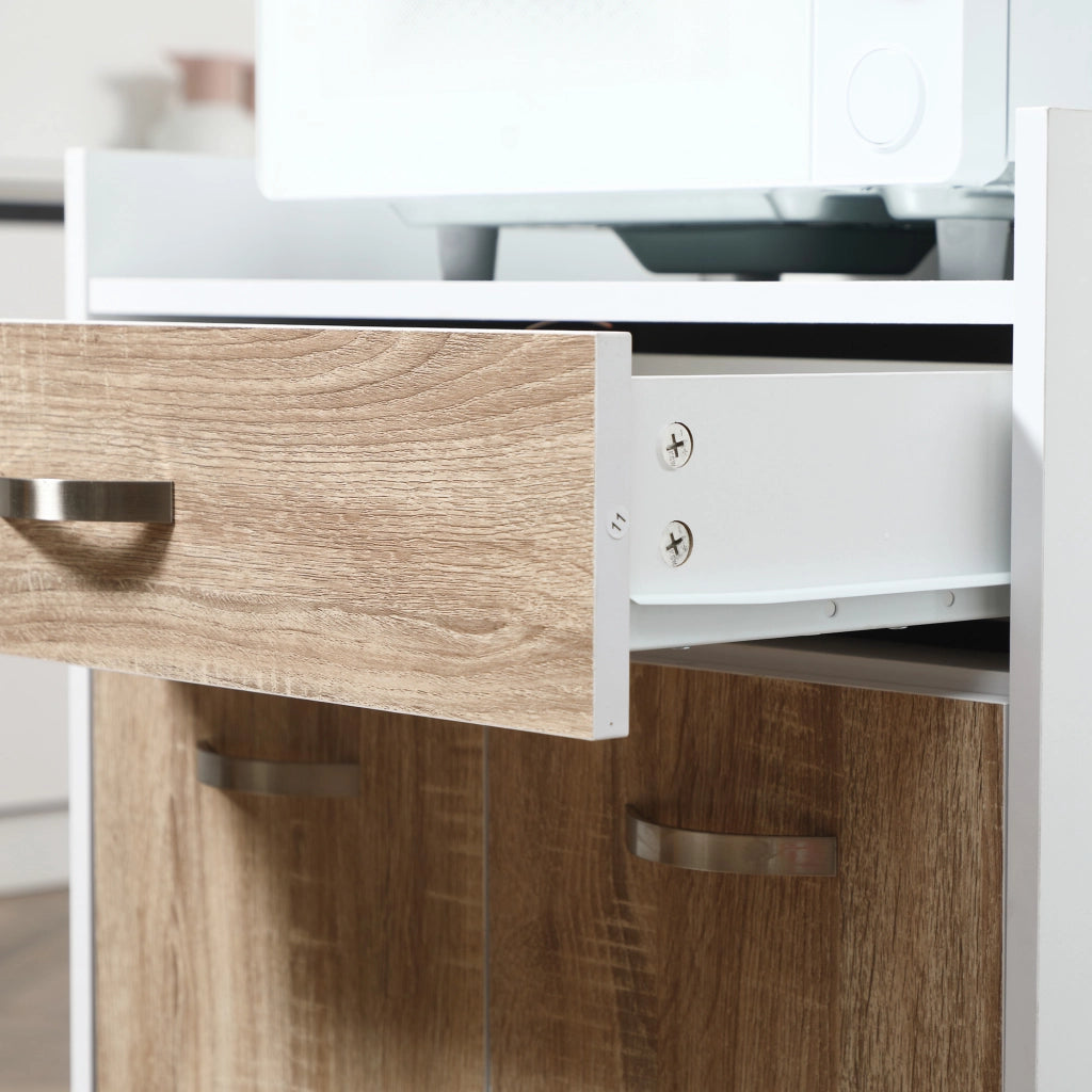 Carrello da cucina con ripiani e cassetti ¨C zephmum ¨C bianco effetto quercia