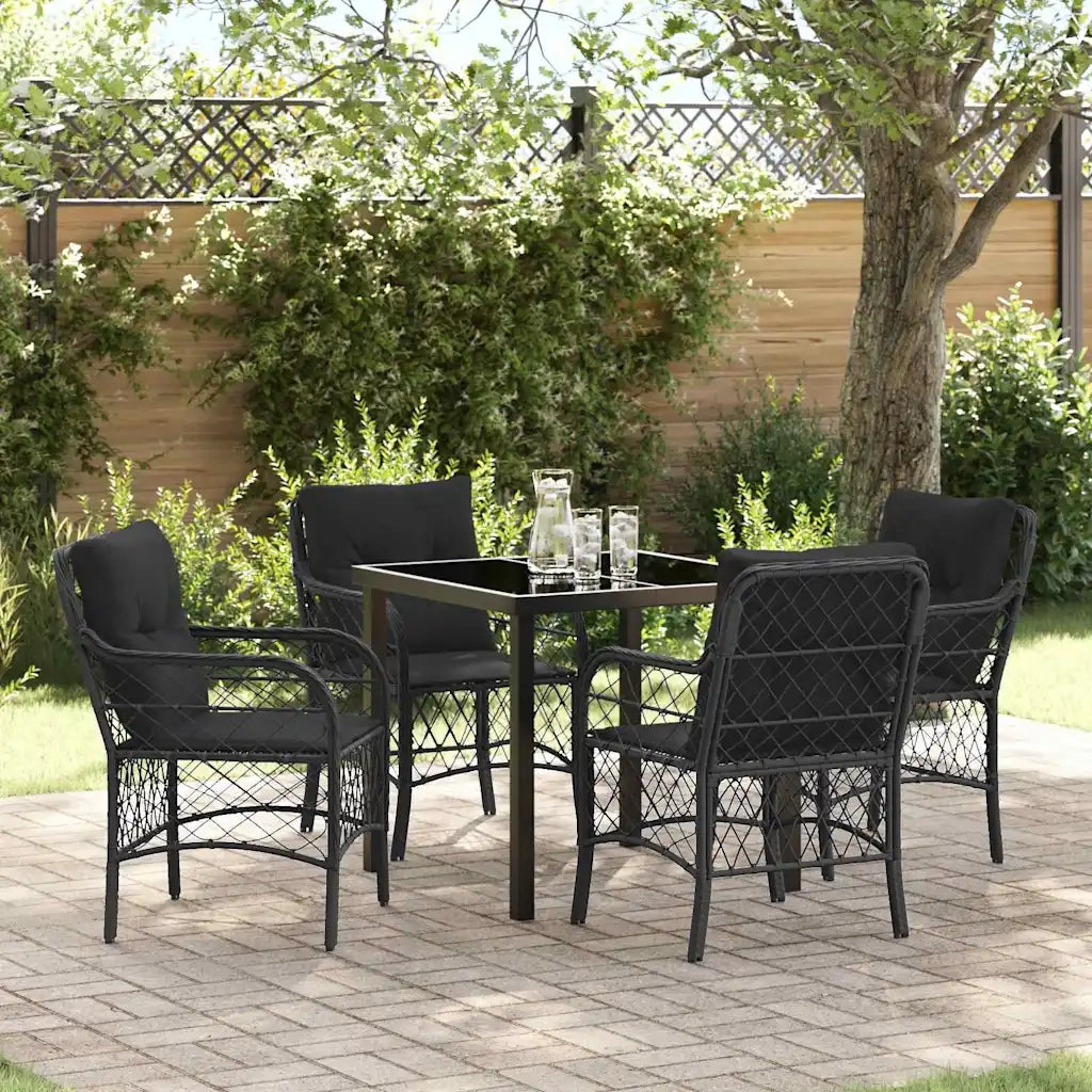 Set da Pranzo per Giardino con cuscino 5 pcs Nero polyrattan 3380205