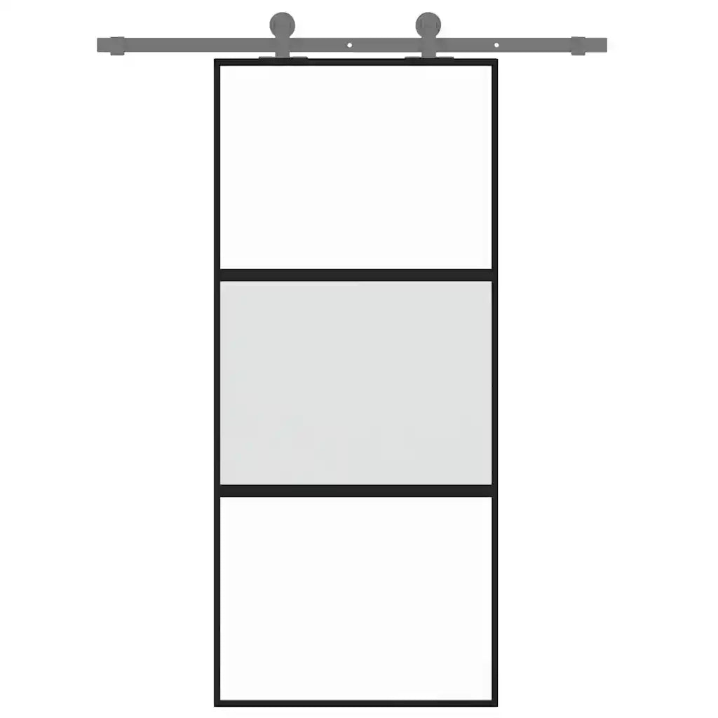 Porta Scorrevole Nera 90x205 cm in Vetro Temperato e Alluminio 155202