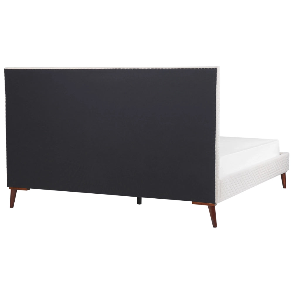 Letto imbottito in velluto bianco sporco 180 x 200 con struttura imbottita a nido d'ape trapuntato stile classico