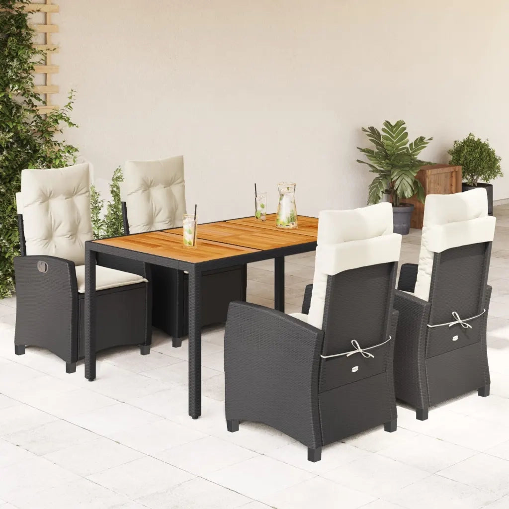 Set da Pranzo da Giardino 5 pz Nero con Cuscini in Polyrattancod mxl 111048