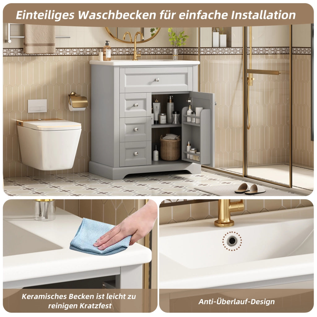 MOBILE BAGNO da terra 76x46x87 cm con lavabo in ceramica grigio