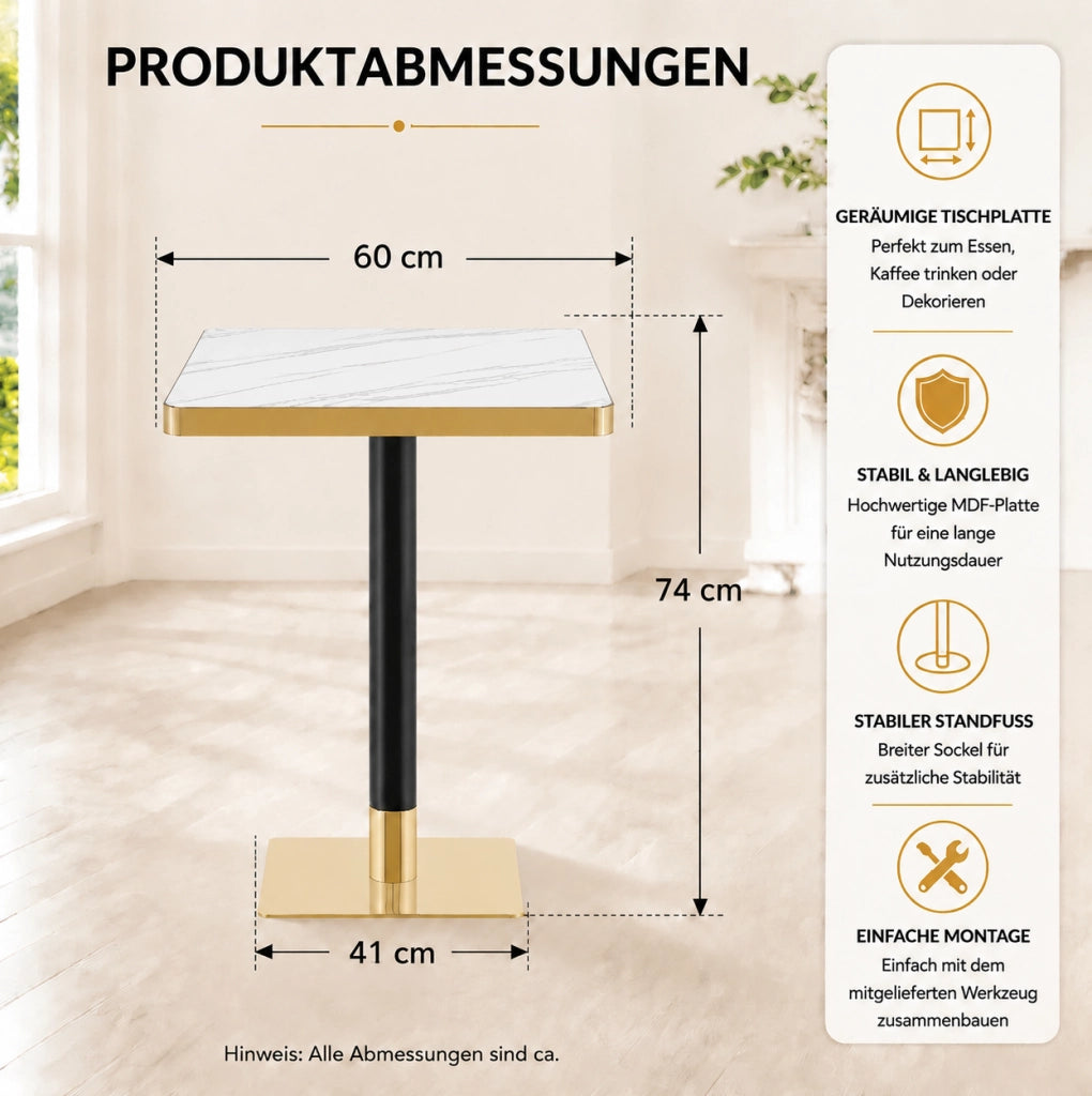 Tavolo da pranzo 60x60 cm bianco MDF e metallo - per 2-4 persone