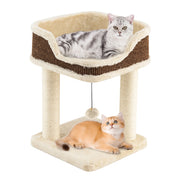 Albero per gatti da interno con palla pendente, Torretta per gatti con posatoio in peluche e pali graffianti in sisal Beige-Alberi Tiragraffi