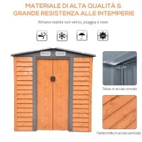 Capanna da Giardino in Acciaio e PP con Prese d'Aria, 197x163x178-200 cm, Marrone
